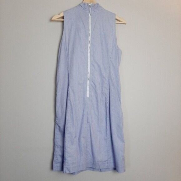BANANA REPUBLIC | Sleeveless Bow Neck Shift Dress Stripe Blue & White 10 Petite - Picture 6 of 10